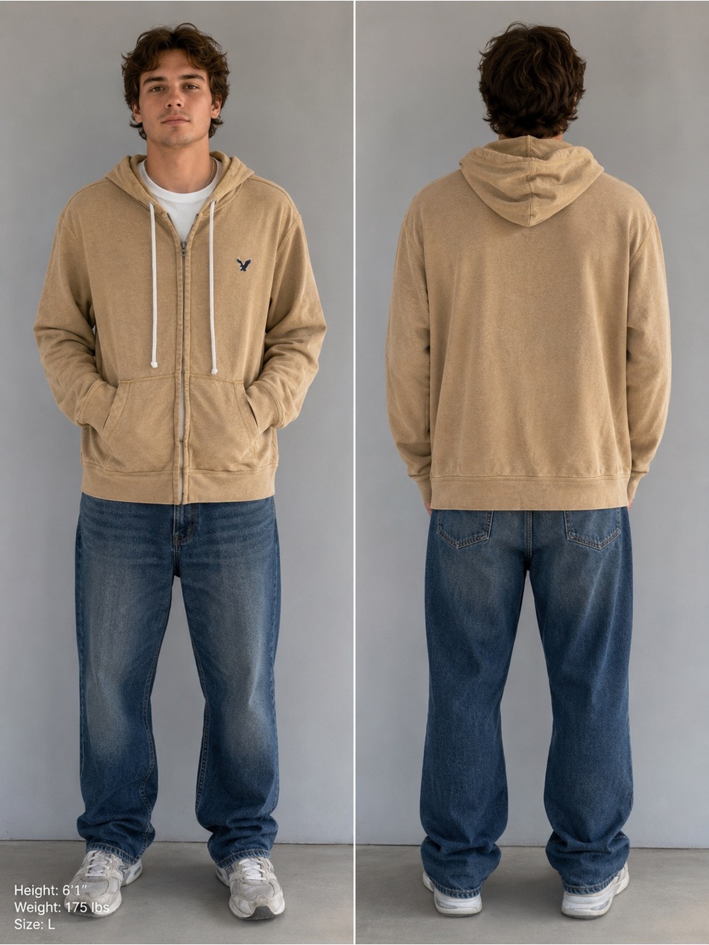 American Eagle Size L heathered yellow Zip-Up Hoodie with Drawstrings